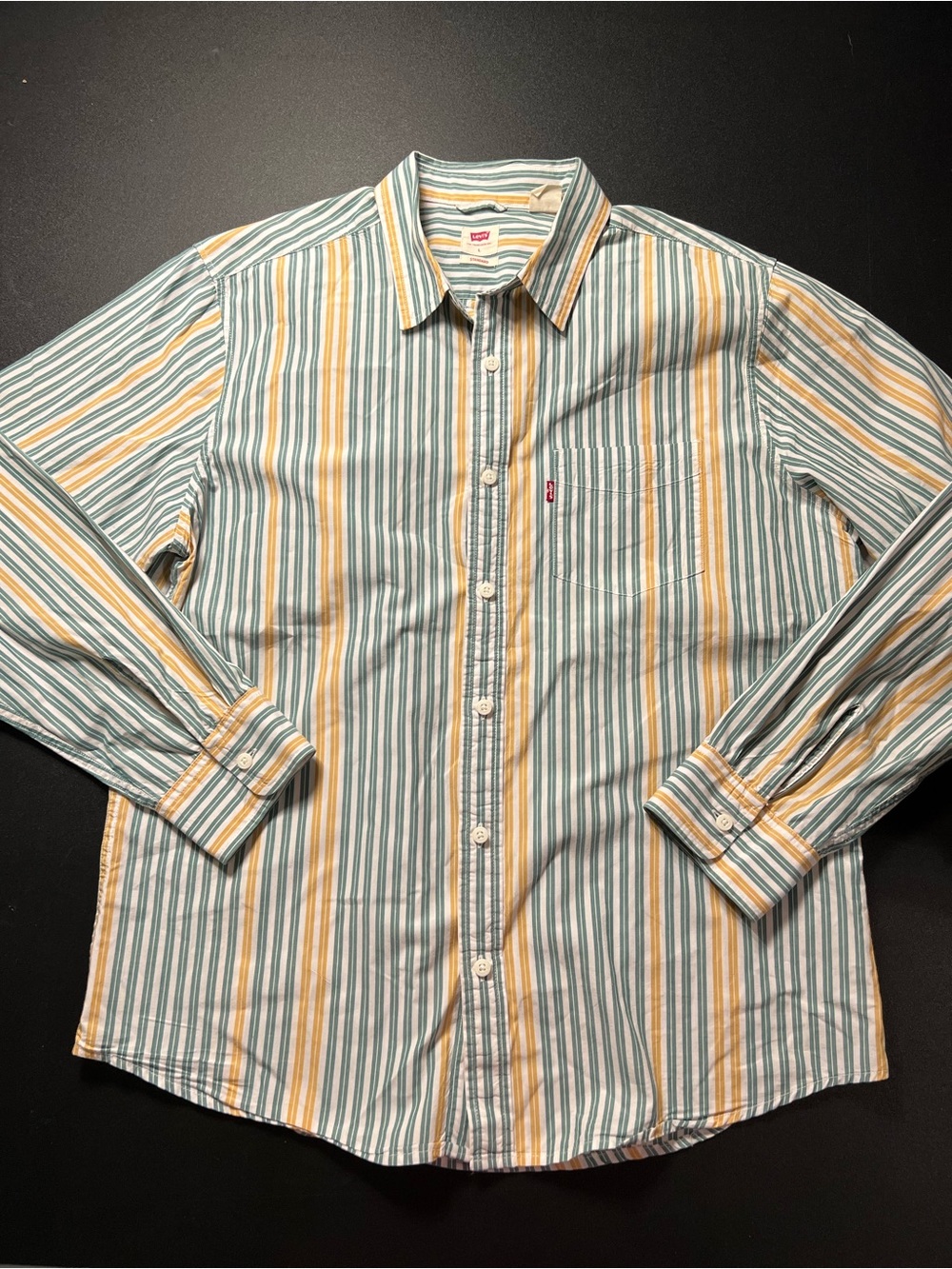 Levi's Men's Long-Sleeve Striped Button-Up Shirt - Yellow & Green size L